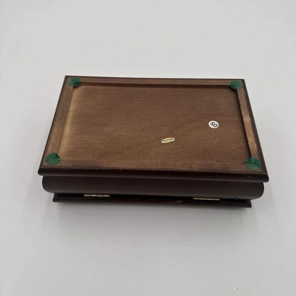 Vintage Hand Made Wood Jewelry Box, Floral Canvas With Mirror Excellent